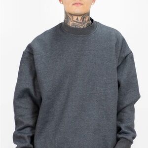 Premium Mock Neck Crewneck Pullover in Heathered Slate